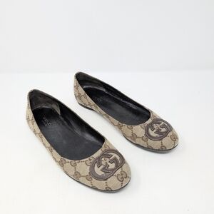 Gucci Supreme GG Monogram Logo Canvas Ballet Flats Y2K Size 36.5
